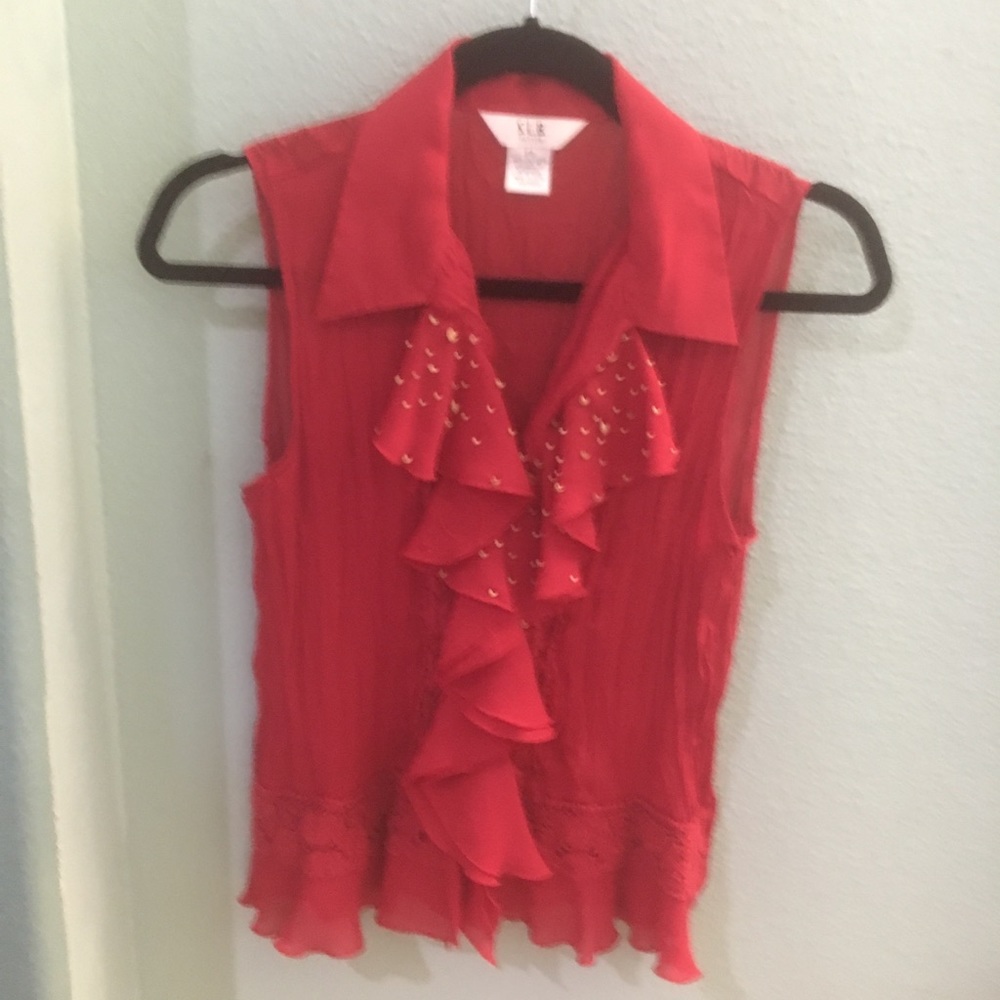 SLB petite red ruffled top #102